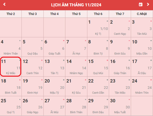 Lịch âm 11/11 - Âm lịch hôm nay 11/11 - Lịch vạn niên ngày 11/11/2024- Ảnh 1.