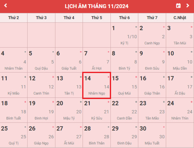 Lịch âm 14/11 - Âm lịch hôm nay 14/11 - Lịch vạn niên ngày 14/11/2024- Ảnh 1.