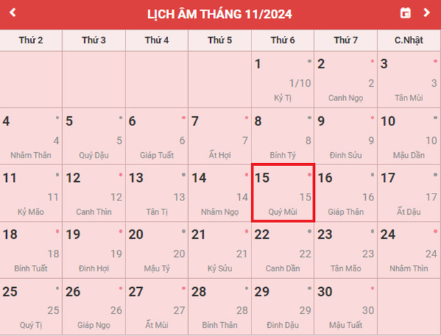 Lịch âm 15/11 - Âm lịch hôm nay 15/11 - Lịch vạn niên ngày 15/11/2024- Ảnh 1.