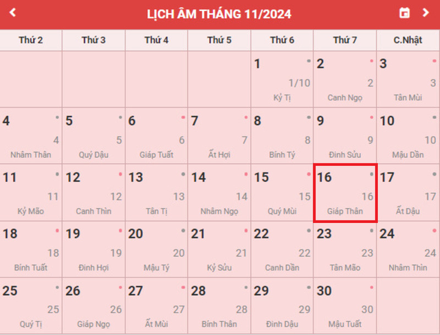 Lịch âm 16/11 - Âm lịch hôm nay 16/11 - Lịch vạn niên ngày 16/11/2024- Ảnh 1.