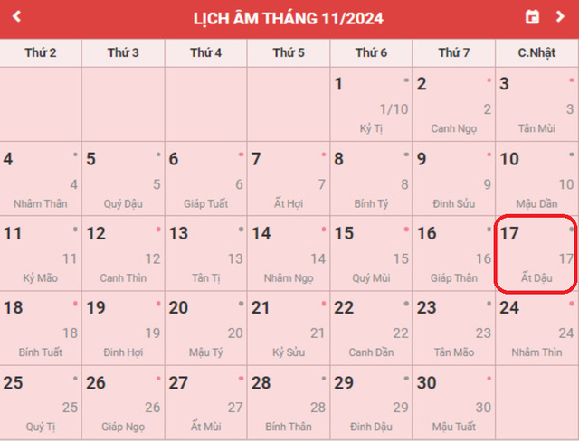 Lịch âm 17/11 - Âm lịch hôm nay 17/11 - Lịch vạn niên ngày 17/11/2024- Ảnh 1.