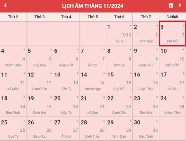 Lịch âm 3/11 - Âm lịch hôm nay 3/11 - Lịch vạn niên ngày 3/11/2024- Ảnh 1.