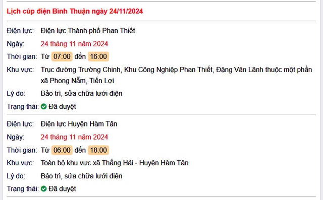 Lịch cúp điện hôm nay Chủ Nhật ngày 24/11/2024 tại Bình Thuận- Ảnh 1. Lịch cúp điện hôm nay Chủ Nhật ngày 24/11/2024 tại Bình Thuận- Ảnh 1.