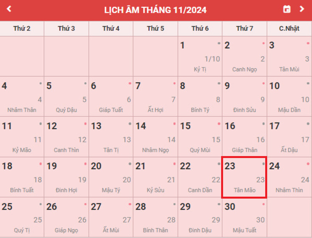 Lịch âm 23/11 - Âm lịch hôm nay 23/11 - Lịch vạn niên ngày 23/11/2024- Ảnh 1.