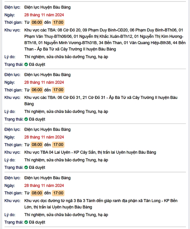 Lịch cúp điện hôm nay Thứ 5 ngày 28/11/2024 tại Bình Dương- Ảnh 2. Lịch cúp điện hôm nay Thứ 5 ngày 28/11/2024 tại Bình Dương- Ảnh 2.