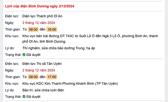 Lịch cúp điện hôm nay Chủ Nhật ngày 1/12/2024 tại Bình Dương- Ảnh 1. Lịch cúp điện hôm nay Chủ Nhật ngày 1/12/2024 tại Bình Dương- Ảnh 1.