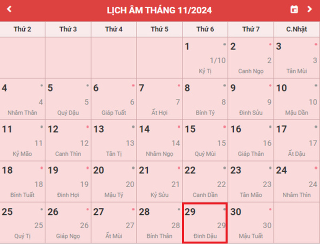 Lịch âm 29/11 - Âm lịch hôm nay 29/11 - Lịch vạn niên ngày 29/11/2024- Ảnh 1.