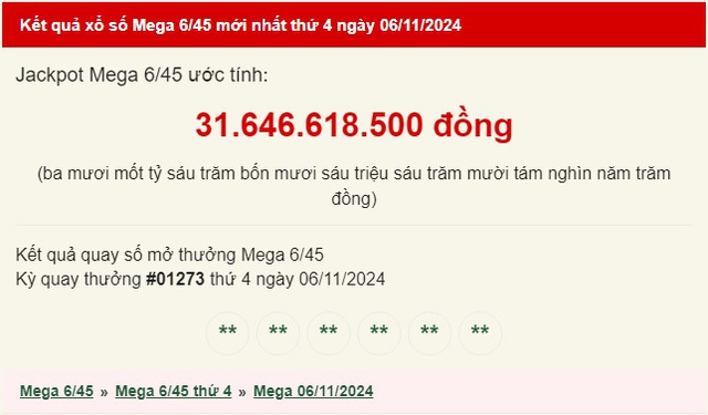 Vietlott 6/11 - Kết quả xổ số Vietlott hôm nay 6/11/2024 - Xổ số Mega 6/45 ngày 6/11- Ảnh 1.