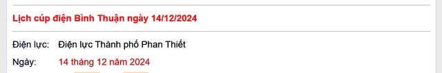 Lịch cúp điện hôm nay Thứ 7 ngày 14/12/2024 tại Bình Thuận- Ảnh 1.