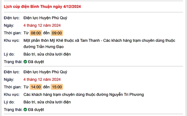 Lịch cúp điện hôm nay Thứ 4 ngày 4/12/2024 tại Bình Thuận- Ảnh 1.