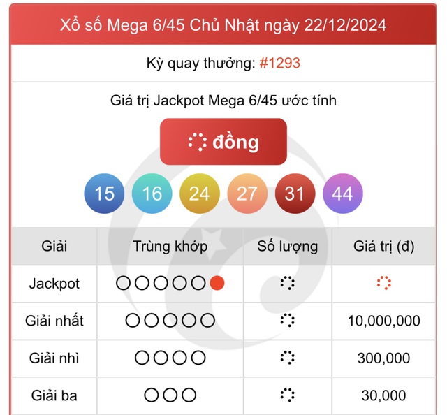 Vietlott 22/12 - Kết quả xổ số Vietlott hôm nay 22/12/2024 - Xổ số Mega 6/45 ngày 22/12- Ảnh 1.