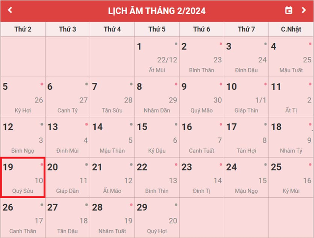 Lịch âm 19/2 - Âm lịch hôm nay 19/2 - Lịch vạn niên ngày 19/2/2024- Ảnh 1.