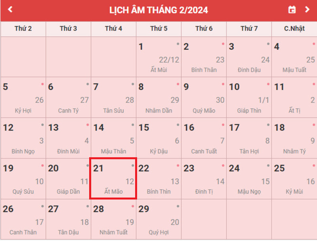 Lịch âm 21/2 - Âm lịch hôm nay 21/2 - Lịch vạn niên ngày 21/2/2024- Ảnh 1. Lịch âm 21/2 - Âm lịch hôm nay 21/2 - Lịch vạn niên ngày 21/2/2024- Ảnh 1.