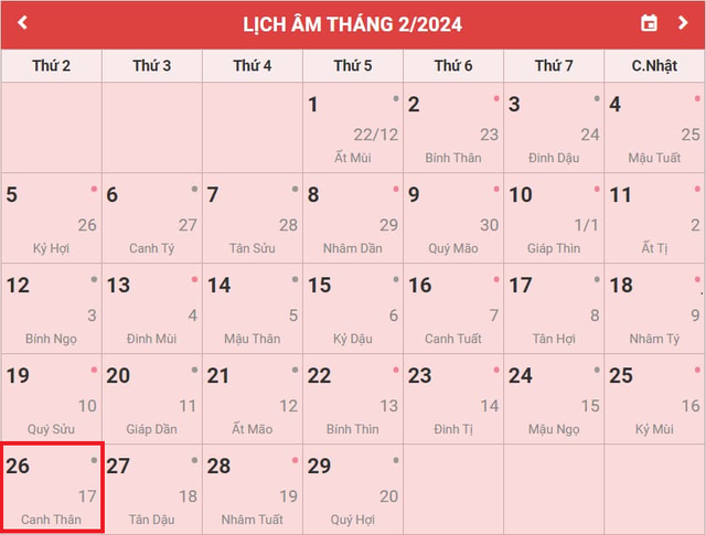 Lịch âm 26/2 - Âm lịch hôm nay 26/2 - Lịch vạn niên ngày 26/2/2024- Ảnh 1. Lịch âm 26/2 - Âm lịch hôm nay 26/2 - Lịch vạn niên ngày 26/2/2024- Ảnh 1.