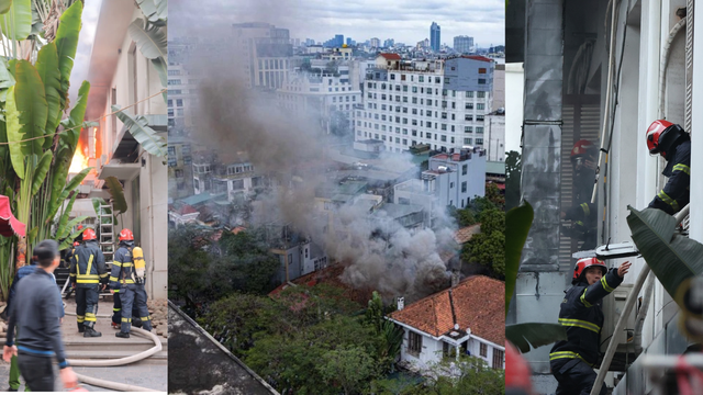 Cháy nhà hàng trên phố Hà Nội, lính cứu hỏa leo ban công dập lửa- Ảnh 2.