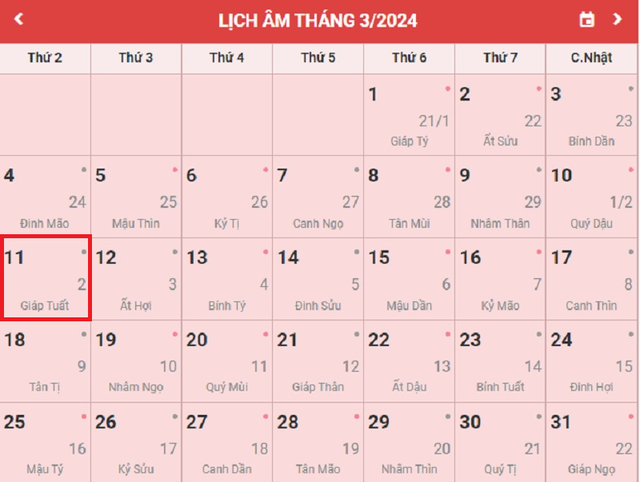 Lịch âm 11/3 - Âm lịch hôm nay 11/3 - Lịch vạn niên ngày 11/3/2024- Ảnh 1. Lịch âm 11/3 - Âm lịch hôm nay 11/3 - Lịch vạn niên ngày 11/3/2024- Ảnh 1.