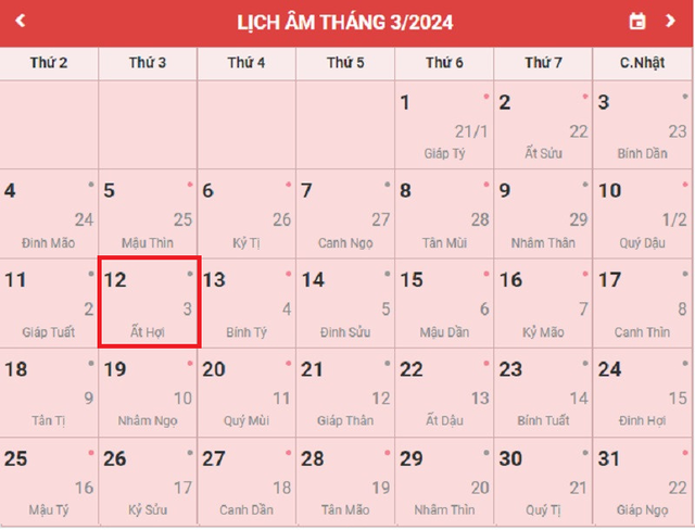 Lịch âm 12/3 - Âm lịch hôm nay 12/3 - Lịch vạn niên ngày 12/3/2024- Ảnh 1.