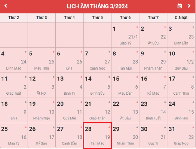 Lịch âm 28/3 - Âm lịch hôm nay 28/3 - Lịch vạn niên ngày 28/3/2024- Ảnh 1.