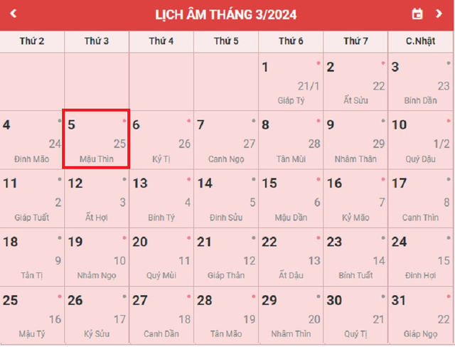 Lịch âm 5/3 - Âm lịch hôm nay 5/3 - Lịch vạn niên ngày 5/3/2024- Ảnh 1.