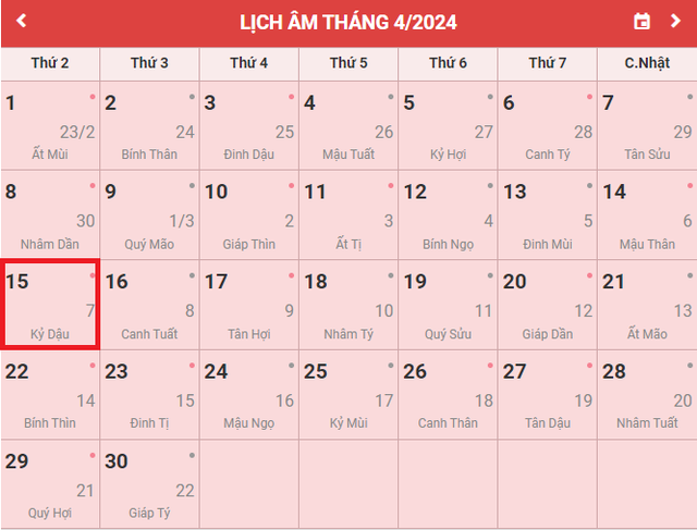 Lịch âm 15/4 - Âm lịch hôm nay 15/4 - Lịch vạn niên ngày 15/4/2024- Ảnh 1.