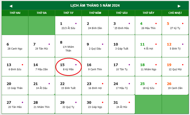 Lịch âm 15/5 - Âm lịch hôm nay 15/5 - Lịch vạn niên ngày 15/5/2024- Ảnh 1. Lịch âm 15/5 - Âm lịch hôm nay 15/5 - Lịch vạn niên ngày 15/5/2024- Ảnh 1.
