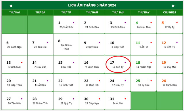 Lịch âm 17/5 - Âm lịch hôm nay 17/5 - Lịch vạn niên ngày 17/5/2024- Ảnh 1.