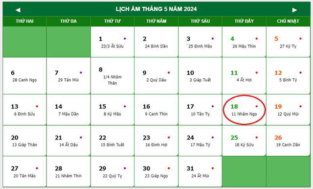 Lịch âm 18/5 - Âm lịch hôm nay 18/5 - Lịch vạn niên ngày 18/5/2024- Ảnh 1.