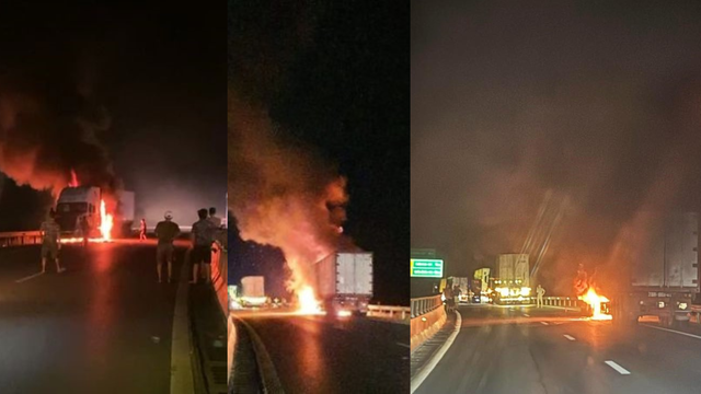 Video xe đầu kéo bất ngờ bốc cháy trên cao tốc Nội Bài - Lào Cai- Ảnh 2.