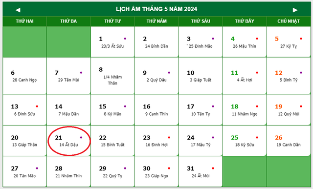 Lịch âm 21/5 - Âm lịch hôm nay 21/5 - Lịch vạn niên ngày 21/5/2024- Ảnh 1.