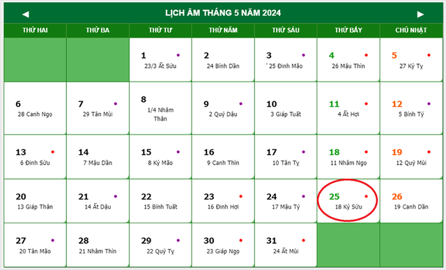 Lịch âm 25/5 - Âm lịch hôm nay 25/5 - Lịch vạn niên ngày 25/5/2024- Ảnh 1.