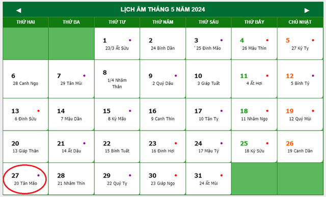 Lịch âm 27/5 - Âm lịch hôm nay 27/5 - Lịch vạn niên ngày 27/5/2024- Ảnh 1.