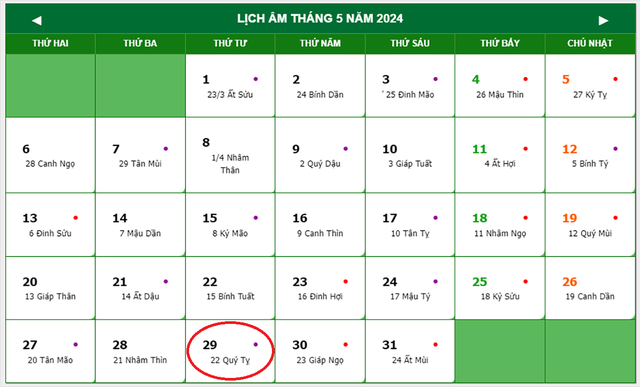 Lịch âm 29/5 - Âm lịch hôm nay 29/5 - Lịch vạn niên ngày 29/5/2024- Ảnh 1.