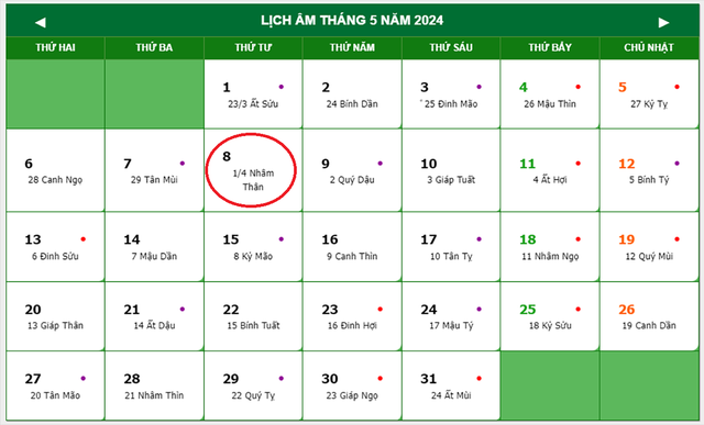 Lịch âm 8/5 - Âm lịch hôm nay 8/5 - Lịch vạn niên ngày 8/5/2024- Ảnh 1.