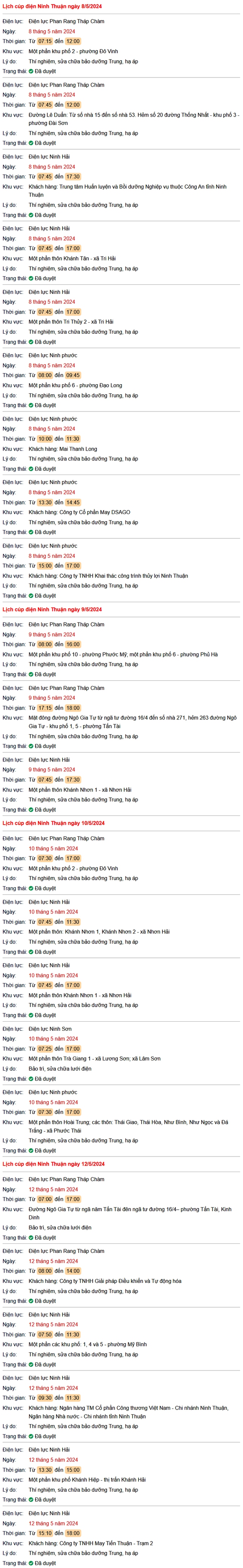 Lịch cúp điện Ninh Thuận từ ngày 8-12/5: Những khu vực nào sẽ bị cúp điện dài?- Ảnh 1. Lịch cúp điện Ninh Thuận từ ngày 8-12/5: Những khu vực nào sẽ bị cúp điện dài?- Ảnh 1.