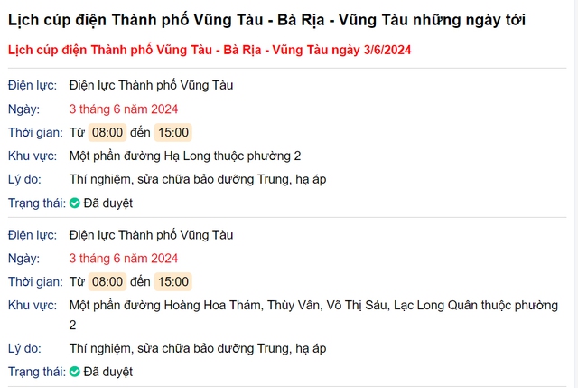 Lịch cúp điện Bà Rịa - Vũng Tàu hôm nay mới nhất ngày 3/6 - Ảnh 1.