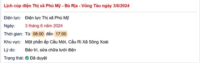 Lịch cúp điện Bà Rịa - Vũng Tàu hôm nay mới nhất ngày 3/6 - Ảnh 2.