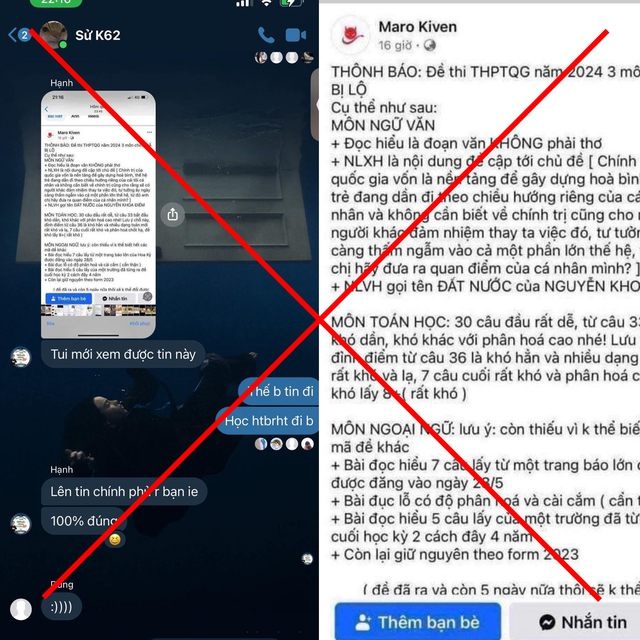 Xác minh đối tượng đăng tin sai sự thật lộ đề thi tốt nghiệp THPT 2024- Ảnh 1.