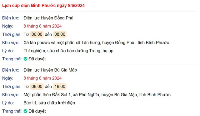 Lịch cúp điện Bình Phước hôm nay ngày 8/6- Ảnh 1.