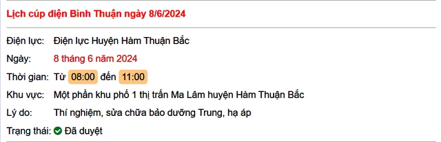 Lịch cúp điện Bình Thuận hôm nay mới nhất ngày 8/6- Ảnh 1.