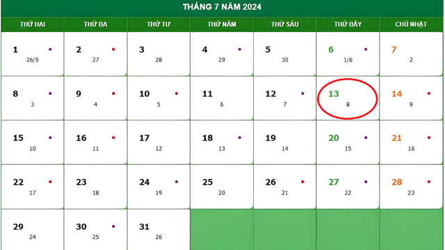 Lịch âm 13/7 - Âm lịch hôm nay 13/7 - Lịch vạn niên ngày 13/7/2024- Ảnh 1.