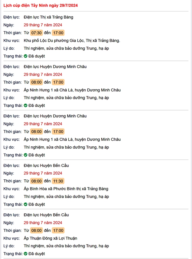 Lịch cúp điện Tây Ninh hôm nay Thứ 2 ngày 29/7- Ảnh 1.