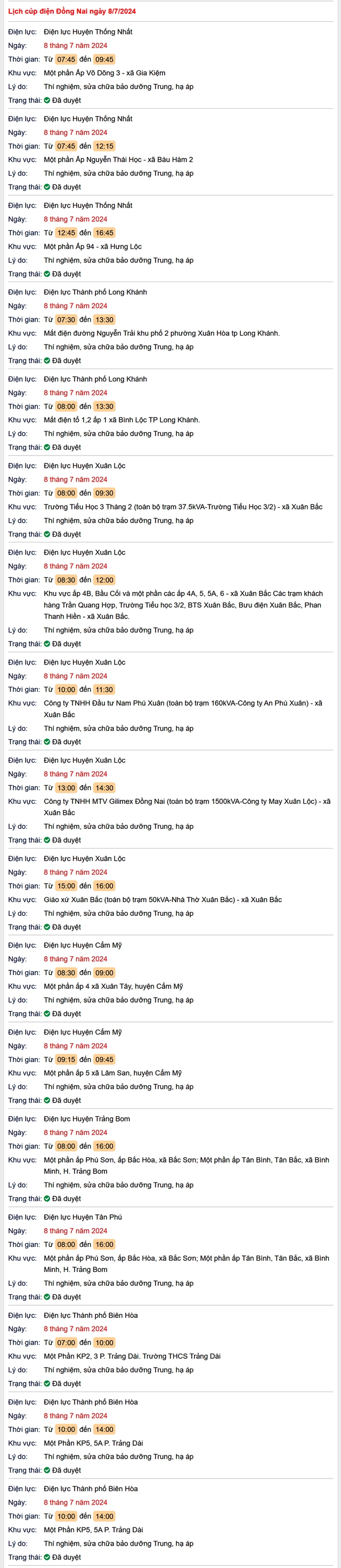 Lịch cúp điện Đồng Nai hôm nay Thứ 2 ngày 8/7- Ảnh 1.