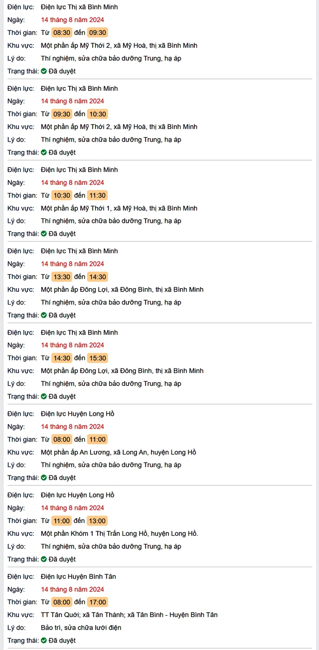 Lịch cúp điện Vĩnh Long hôm nay Thứ 4 ngày 14/8- Ảnh 2.