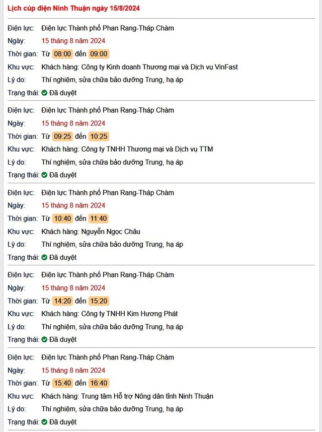 Lịch cúp điện hôm nay ngày 15/8/2024 tại Ninh Thuận- Ảnh 1. Lịch cúp điện hôm nay ngày 15/8/2024 tại Ninh Thuận- Ảnh 1.