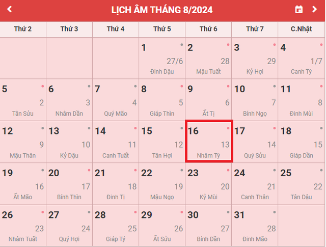 Lịch âm 16/8 - Âm lịch hôm nay 16/8 - Lịch vạn niên ngày 16/8/2024- Ảnh 1.