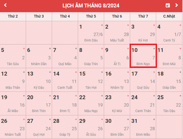 Lịch âm 10/8 - Âm lịch hôm nay 10/8 - Lịch vạn niên ngày 10/8/2024- Ảnh 1.