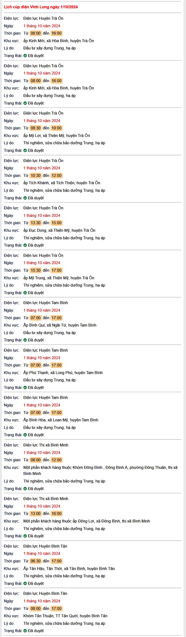 Lịch cúp điện hôm nay Thứ 3 ngày 1/10/2024 tại Vĩnh Long- Ảnh 1.
