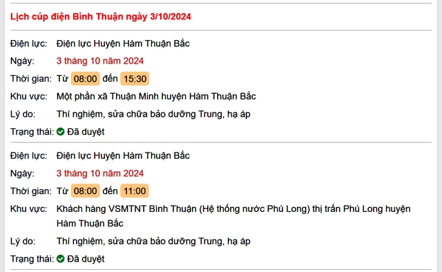 Lịch cúp điện hôm nay Thứ 5 ngày 3/10/2024 tại Bình Thuận- Ảnh 1.