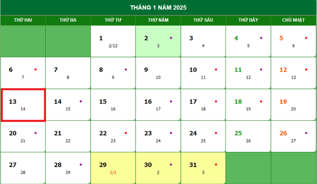 Lịch âm 13/1 - Âm lịch hôm nay 13/1 - Lịch vạn niên ngày 13/1/2025- Ảnh 1.