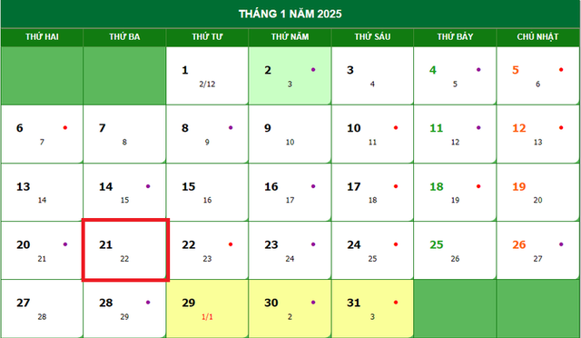 Lịch âm 21/1 - Âm lịch hôm nay 21/1 - Lịch vạn niên ngày 21/1/2025- Ảnh 1.